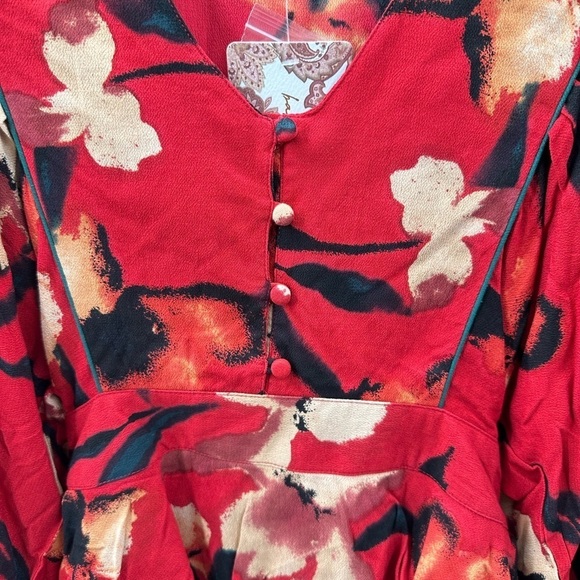 BAND OF THE FREE Dolly red floral puff sleeve woman mini bohemian dress NWT M - Picture 4 of 14